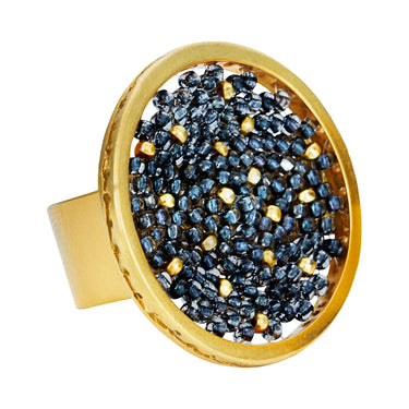 Anillo Upsala Dorado Círculo Mediano Plata Pavonada Puntos Dorados
